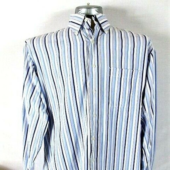 Tommy Hilfiger mens L WHITE BLUE STRIPED Shirt pm1 - Picture 2 of 10
